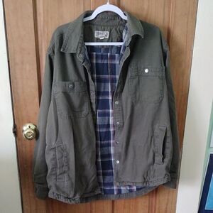 Duluth Trading Co Olive Green Work Jacket with Plaid Lining